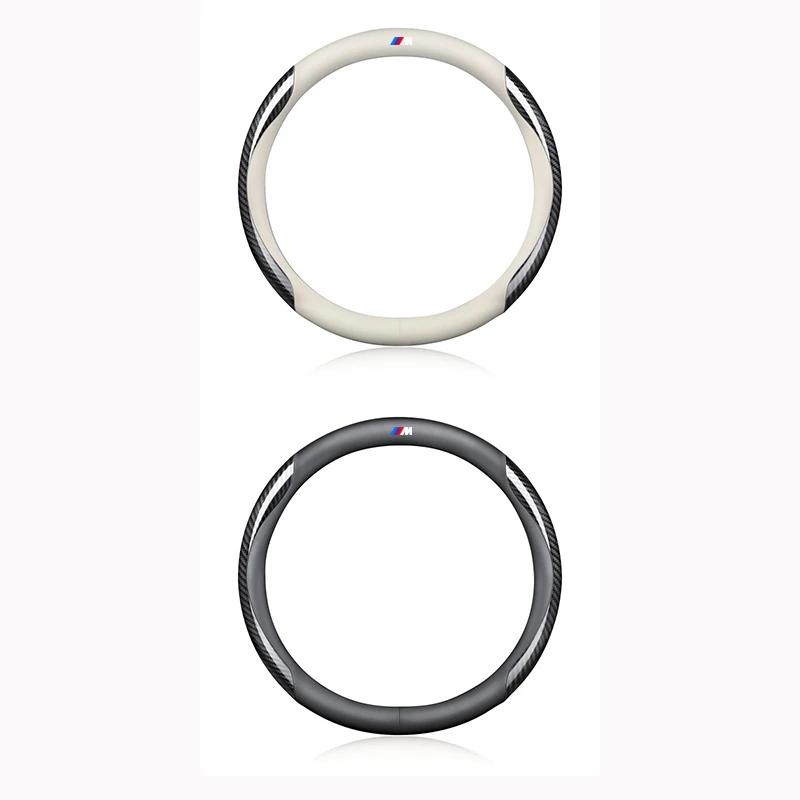 XNBYJ1 For BMW PU Leather Carbon Fiber Car Steering Wheel Cover Emblem Car Accessories For BMW 50th Kith M X1 X2 X3 X4 X5 X6 X7 E46 E90