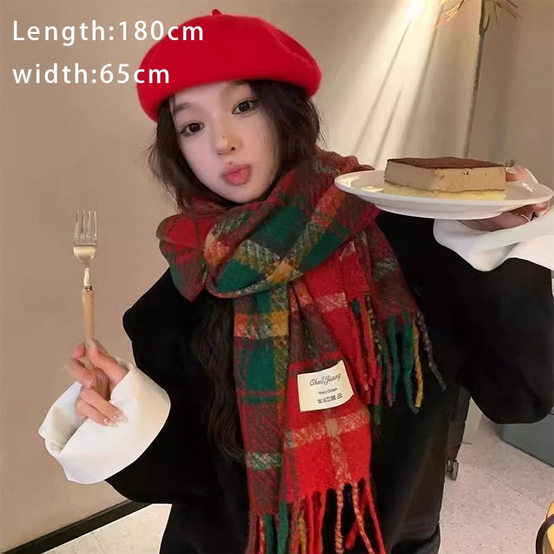 Осень И Зима Новый Клетчатый Шарф Для Женщин Корейский Стиль Универсальная Шаль Теплый Рождественский Шерстяной Шарф На Шею