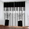 Black White Classic Art Design Note Instrument Piano Free Shipping 2 Pieces Thin Shading Window Curtain for Living Room Bedroom