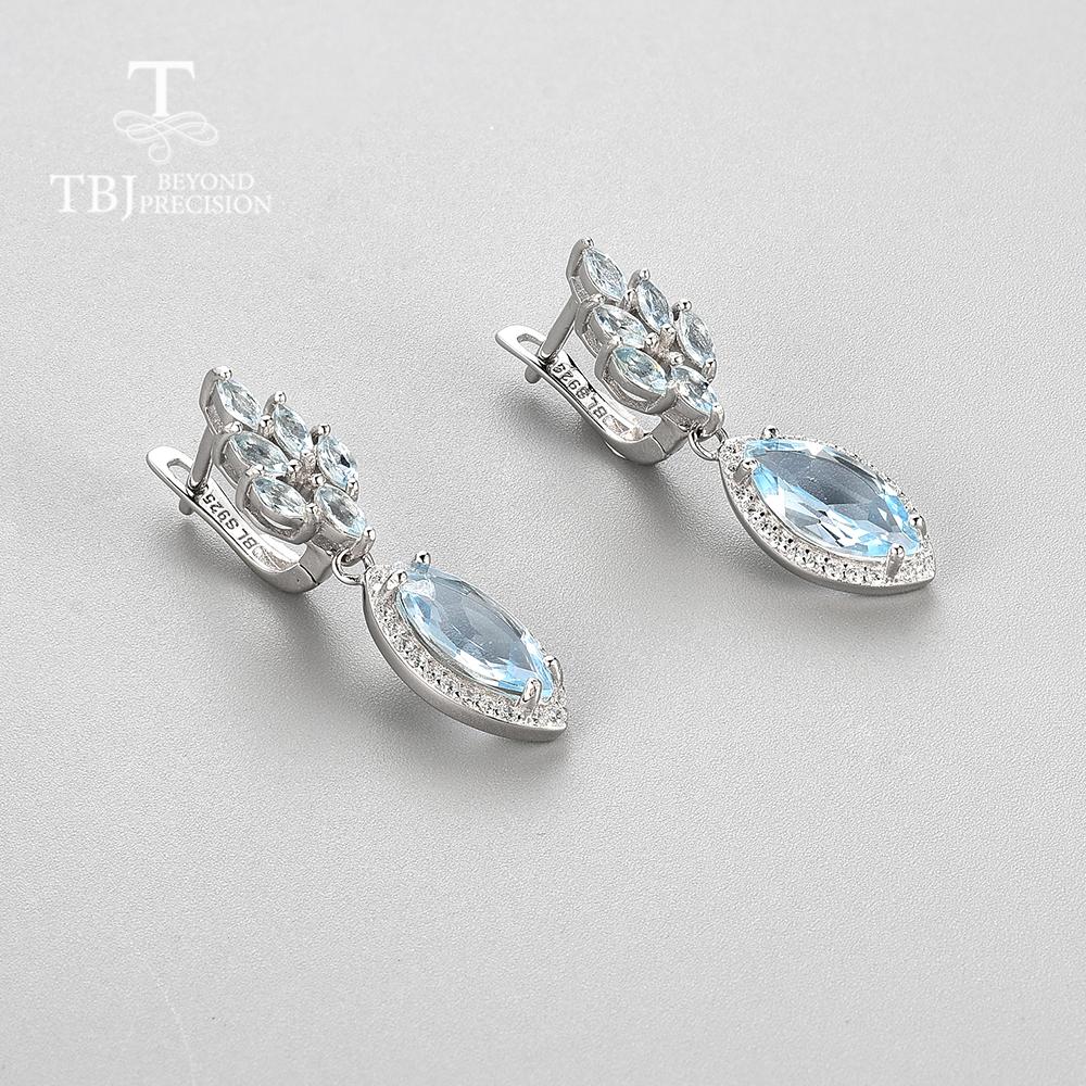 Новинка 2022 года, серьги с застежкой из натурального бразильского небесно-голубого топаза, висячие серьги из натурального драгоценного камня, изысканные украшения для женщин, серебро 925 пробы