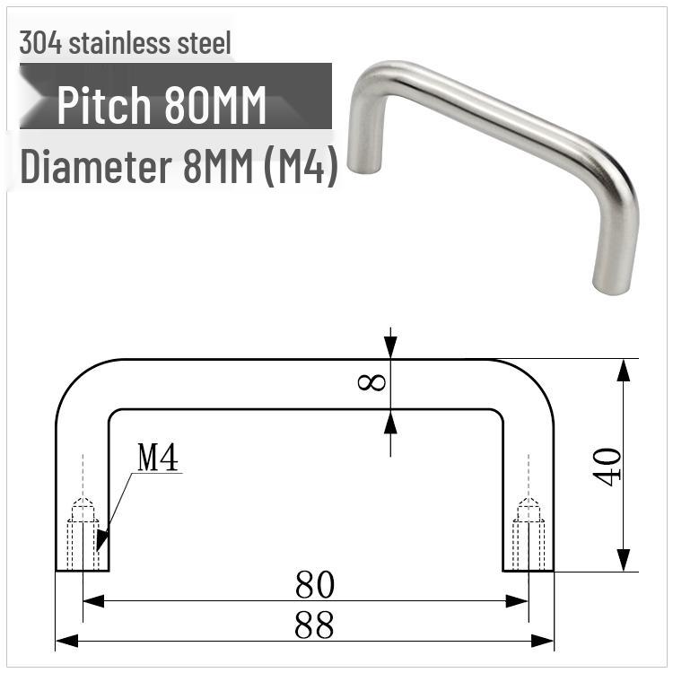 304 Stainless Steel U-Shaped Cabinet Handle, Polished Carbon Steel Round Bar Pull, available in sizes M3, M4, M5.