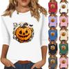 Women's Fashion Casual Three-quarter Sleeve Halloween Printed Round Neck Top