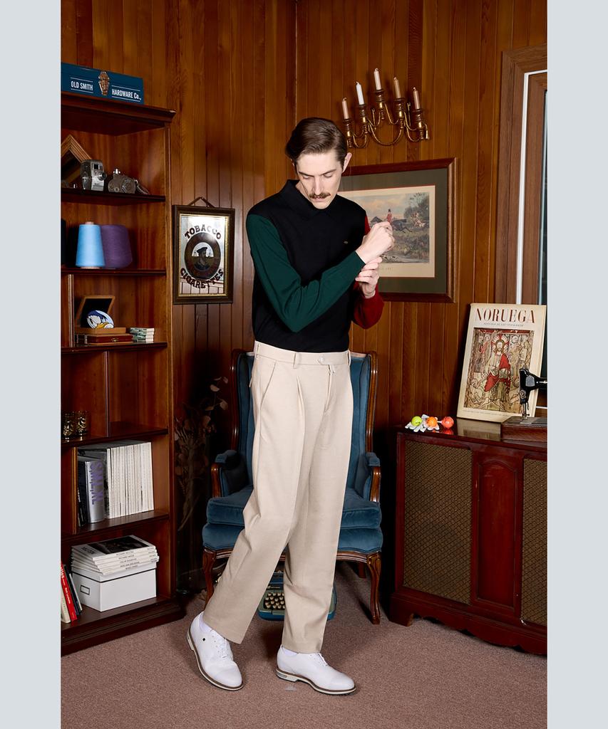 Mondiag Men'S Single-Pleat Herringbone Pants (Beige)