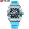 CURREN 8438 Новые Квадратные Светящиеся Часы для Мужчин Полупрозрачный Циферблат с Автоматической Датой Спортивные Повседневные Часы на Силиконовом Ремешке