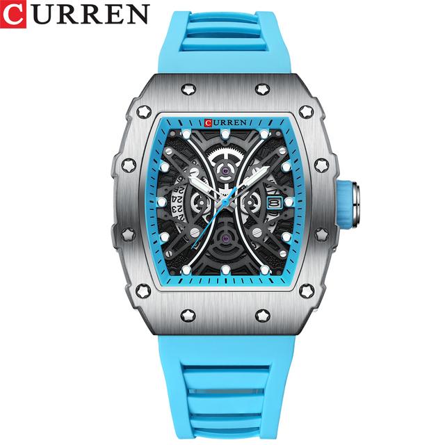 CURREN 8438 Новые Квадратные Светящиеся Часы для Мужчин Полупрозрачный Циферблат с Автоматической Датой Спортивные Повседневные Часы на Силиконовом Ремешке