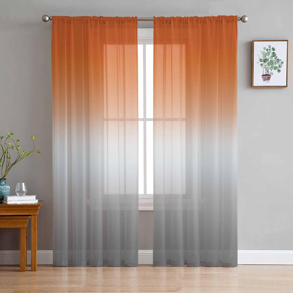 Brown Grey Gradient Sheer Curtains for Living Room Decoration Window Curtains for Kitchen Tulle Voile Organza Curtains