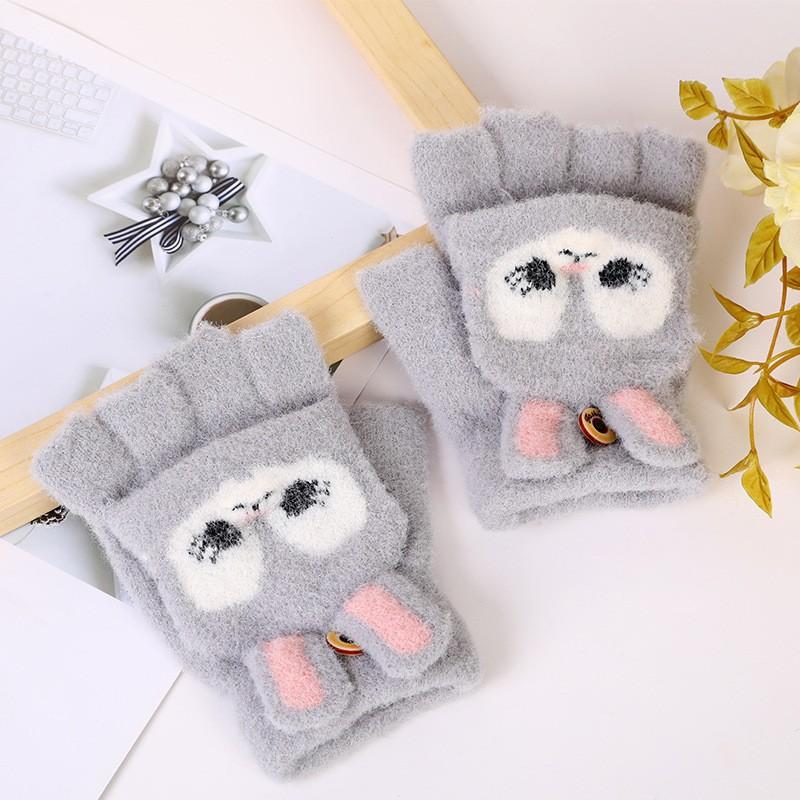 Новые зимние детские перчатки с изображением кролика-бродяги, закрытые наполовину, теплые, для учеников, для выполнения домашних заданий, с открытыми пальцами, бархатные, утолщенные