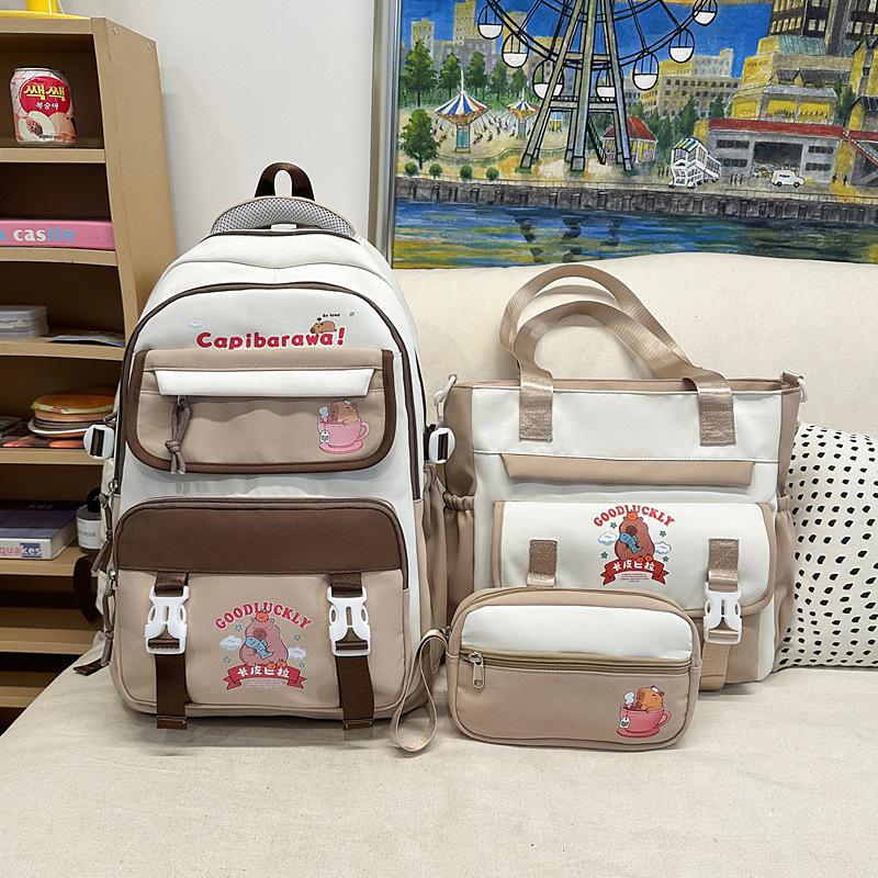 Korean Color Block Large Capacity Backpack for Girls, Preppy School Bag for Middle & High School Students, Japanese Style Casual Travel Daypack