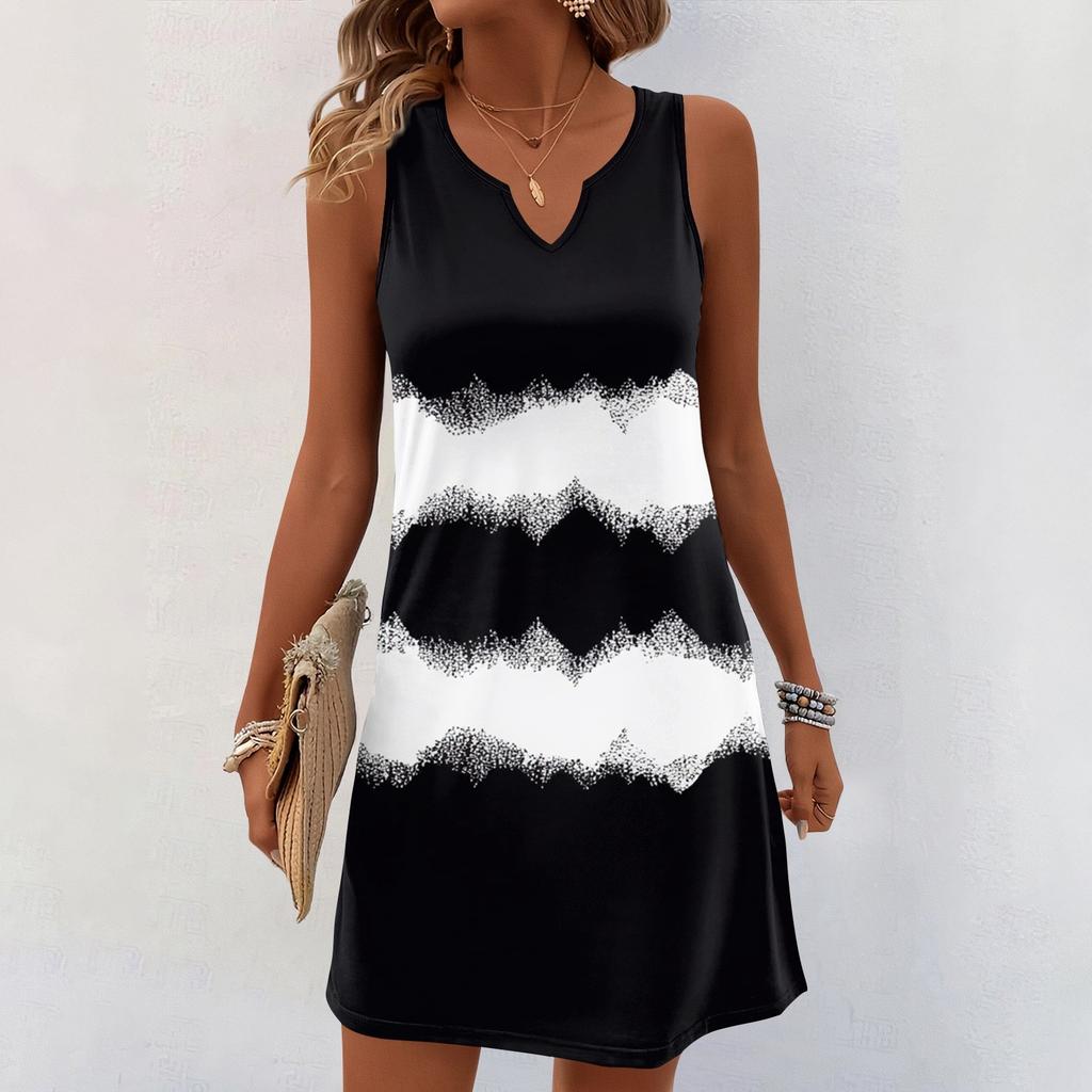 Women Summer Dresses V-Neck Print Sleeveless Sundress Casual Dress