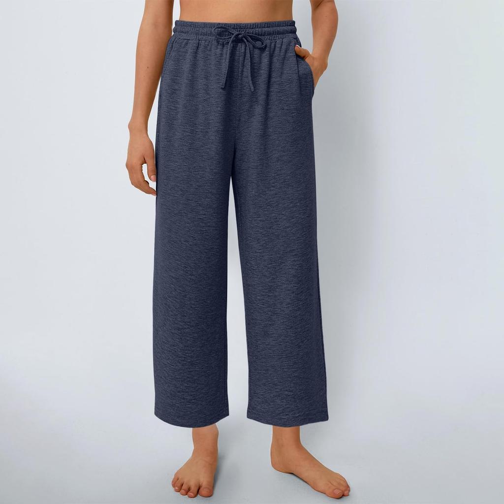 Женские брюки, повседневные однотонные брюки с карманами, эластичный пояс, свободные прямые брюки