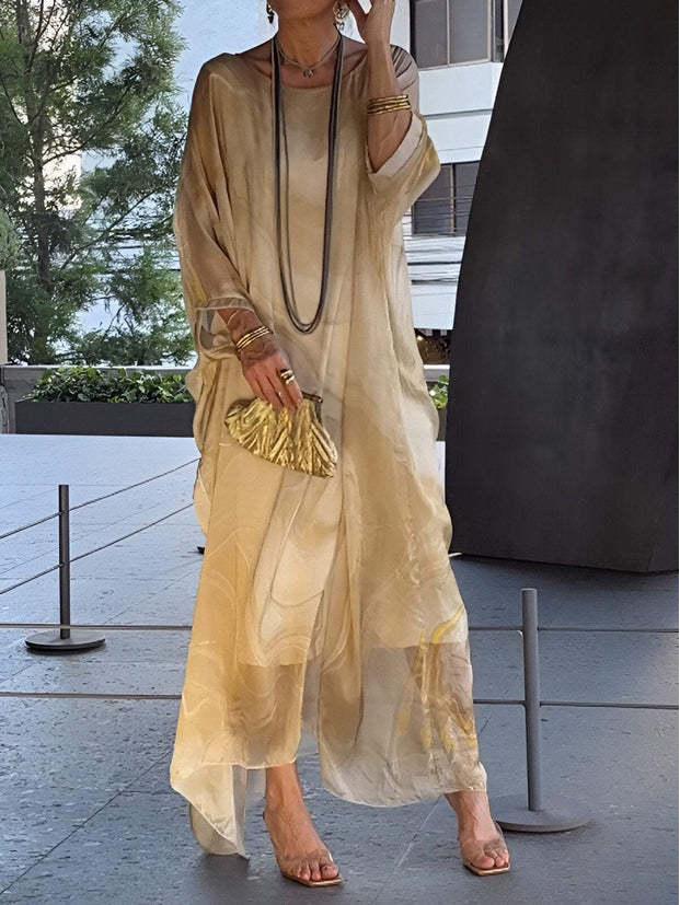 Элегантное шифоновое платье с текстурой мрамора - Летняя коллекция