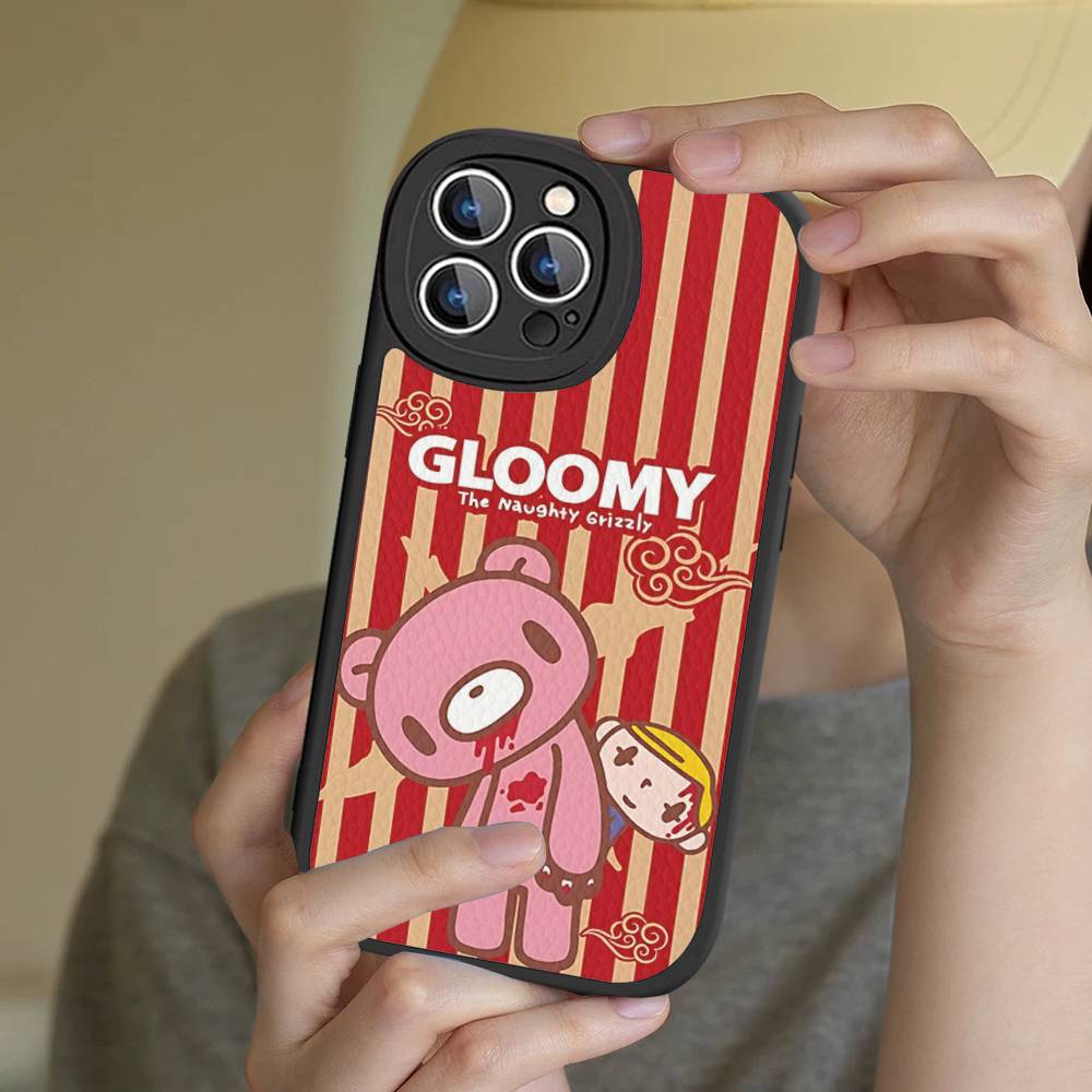 Милый G-Gloomy B-Bear Чехол для телефона Для IPhone 16 15 14 13 12 11 Pro Max Plus Кожаный Мягкий Чехол