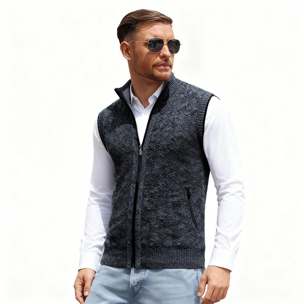 Мужской вязаный жилет с воротником-стойкой, Осень/Зима 2025