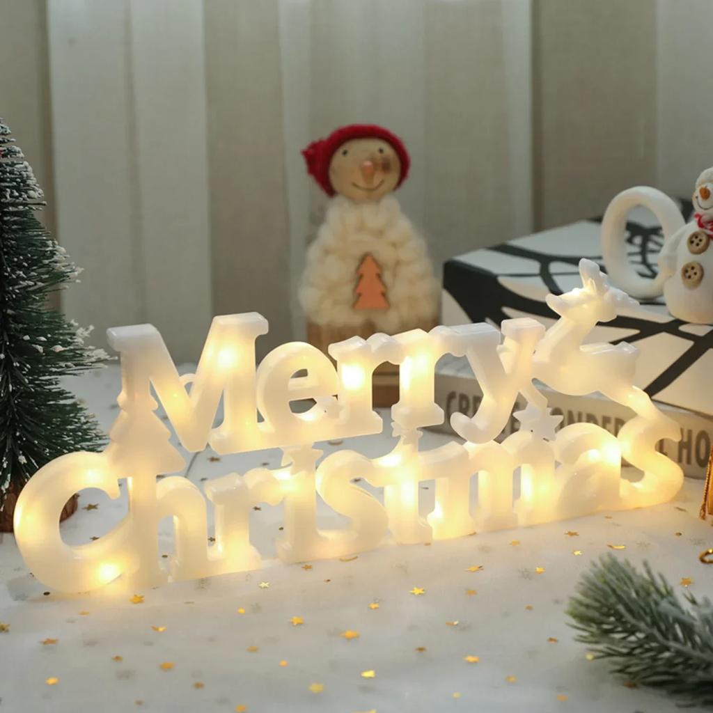 1-3PCS LED 3D Merry Christmas Letter Marquee Light Standing Tabletop Sign Festive Decoration Holiday Party Ornament Home Decor