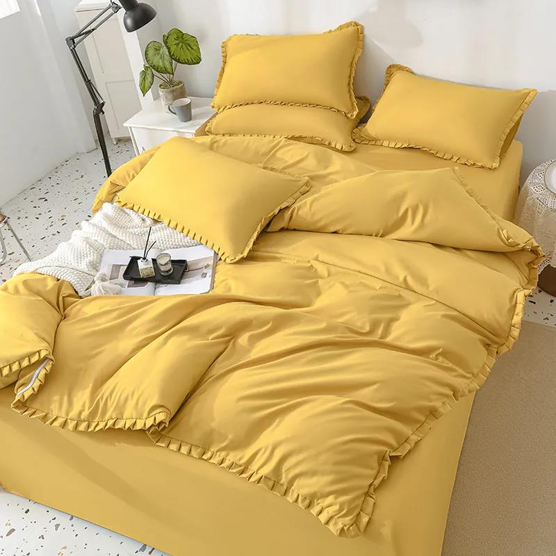 Bedding, Duvet Cover, Bed Sheet Brushed Solid Color Four-piece Set Pure Cotton Side Double Bed Single