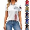 Women’s Short Sleeve Polo Shirt with Printed Flag Design Button Front Collar Casual Fit Top for Everyday Wear