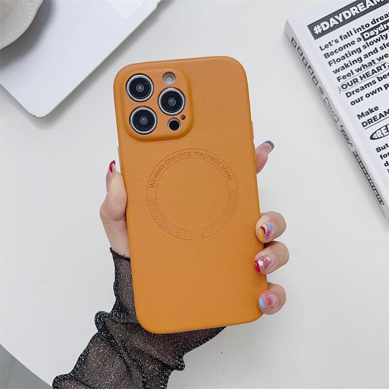 Прецизионная защита камеры с отверстием, беспроводная зарядка для кожаного чехла Magsafe для iPhone 15 14 13 12 Pro Max Plus, магнитный противоударный чехол-бампер
