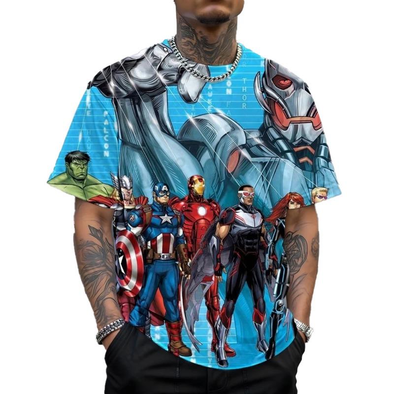 Marvel superhero pattern men's round neck summer Deadpool T-shirt breathable and casual suitable for daily commuting