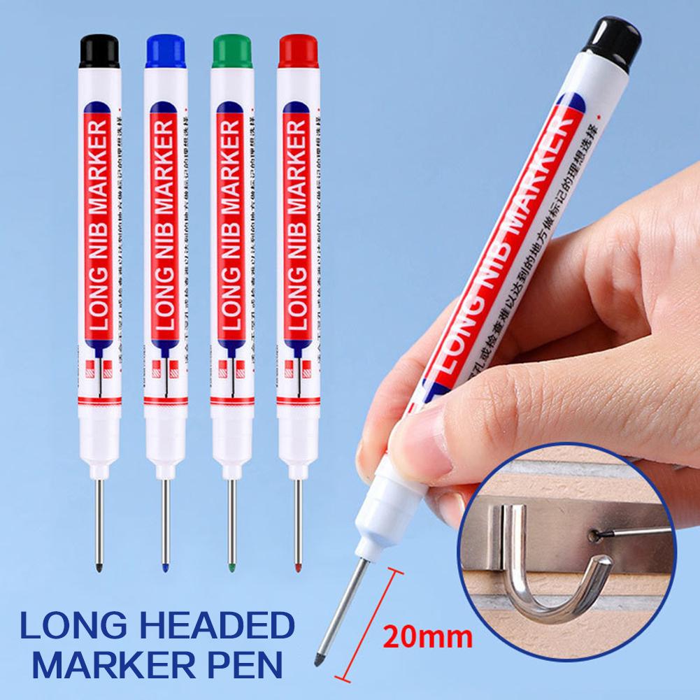 4pcs Long Nose Deep Hole Marker Pen,20mm Deep-Reach Markers Waterproof Drill Hole Long Nib Marker Carpenters Pens For Arts Craft