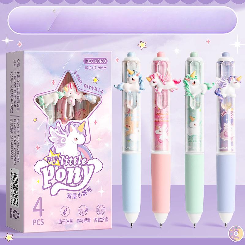 4 шт./упаковка, гелевая ручка Sweet Cartoon Unicorn, креативный дизайн, кавайная гелевая ручка для письма, 0,5 мм, черные чернила, канцелярские принадлежности, гелевая ручка для студентов
