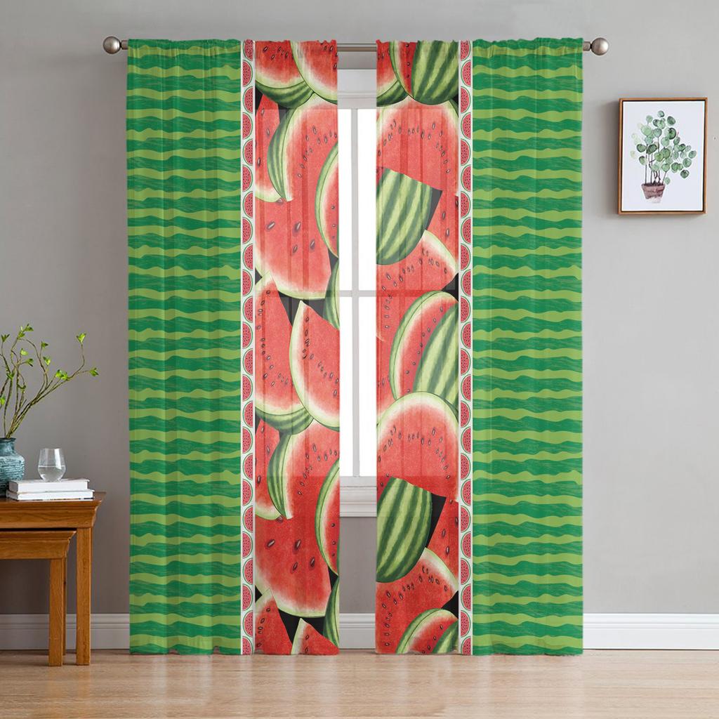 Summer Fruit Watermelon Red Green Sheer Curtains for Living Room Decoration Window Curtains Kitchen Tulle Voile Organza Curtains