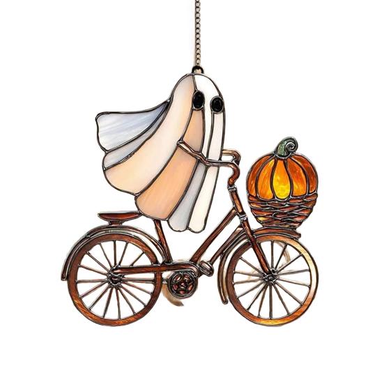 Halloween Pendant Witch Ghost Ride Shape Pendant Image Stained Glass Window Hanging Ornament Festivals Halloween Decoration