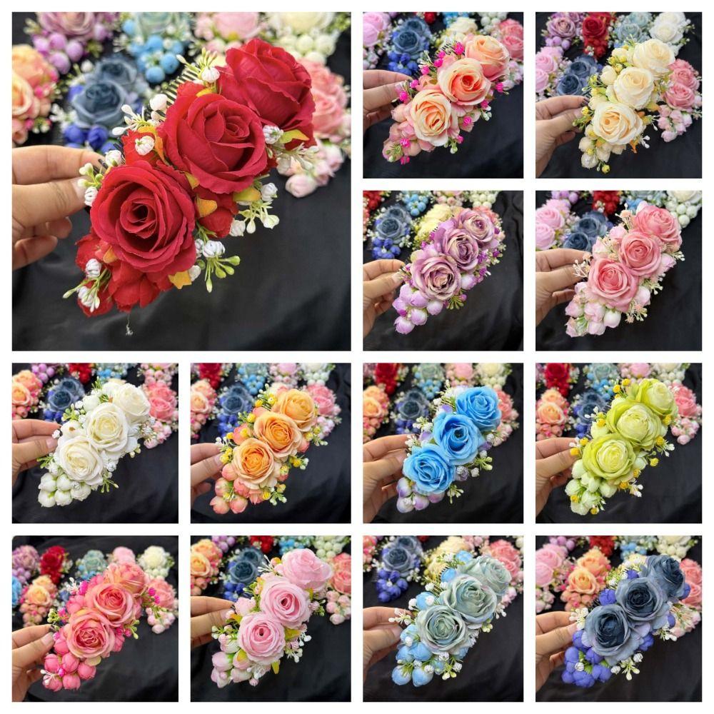 Thai Style Flowers Hairpin Sweet Chignon Hair Clips Rose Hair Comb Water Splashing Festival
