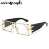 Vintage Punk Rectangle Sunglasses Women New  Luxury Brand Trendy Hollow Hexagon Lenses Double Beam Shades For Ladies UV400