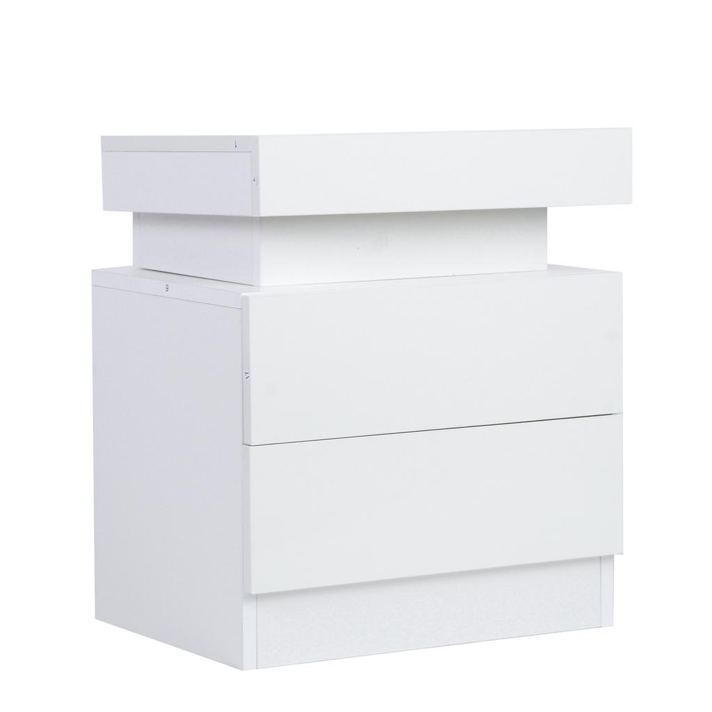 Bedside Table Large Capacity RGB Light Storage Nightstand Cabinet with 2 Drawers for Bedroom