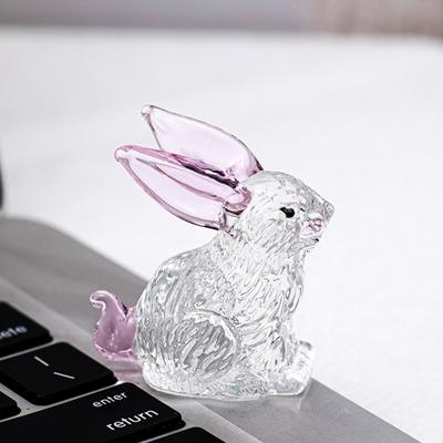 Искусственная хрустальная фигурка кролика, прозрачная коллекционная статуэтка кролика, стеклянное художественное украшение в виде животного, скульптура кролика для домашнего офиса, стола, автомобиля