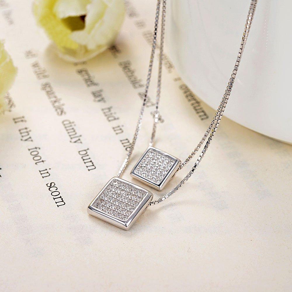 Бренд Sugar Cube Двойная цепочка Ожерелье Сделано в Австрии CZ Бриллиант Металл Аллергенный Предотвращение обесцвечивания [IUHA]