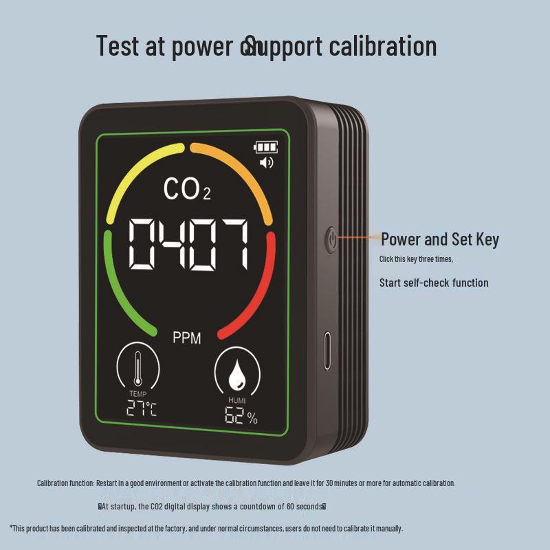 3-в-1 Детектор CO2, температуры и влажности с ЖК-дисплеем 2,8 дюйма и инфракрасным датчиком СУГ.