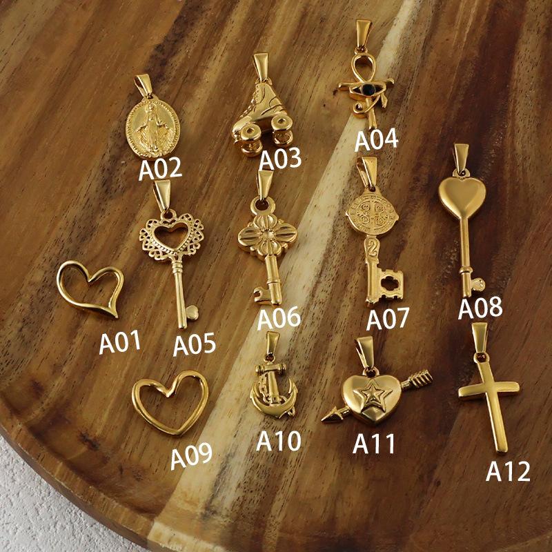 Yori 2Pcs Stainless Steel Key Heart Anchor Cross Pendant Vacuum Electroplating 18K Gold Color Preserving in Furnace