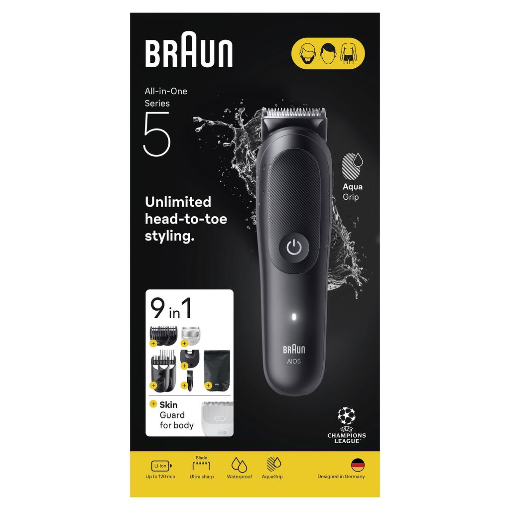 Машинка для стрижки волос и бороды - Серия 5 - BRAUN - AIO5540 - 120 мин - 14 настроек - Черный