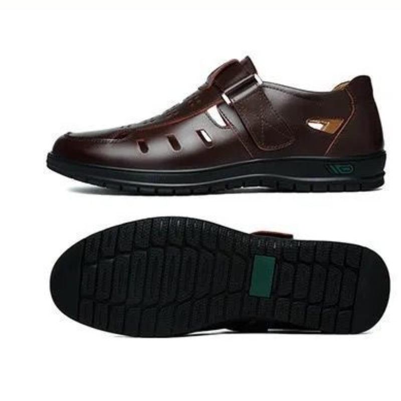 Sandals Summer Men Cozy Hollow Non-slip Soft Cool Lighted Breathable All-match Classic Wearable Fashion Casual Leather Sandals