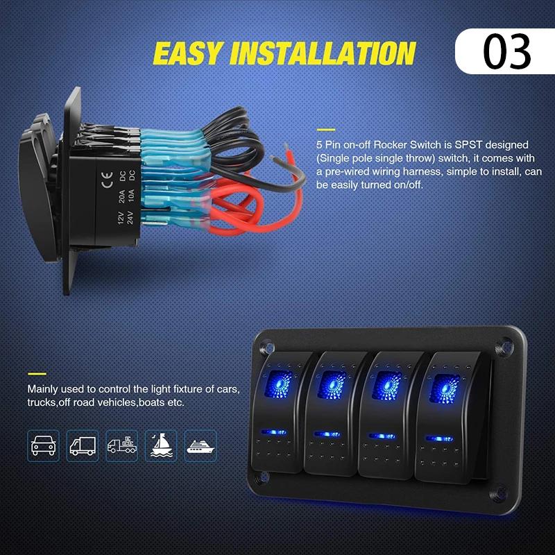 Для Морской Лодки Каравана Автомобиля Грузовика Водонепроницаемая Панель Двойного Переключателя С Вкл-Выкл Тумблером Светодиодная Панель Тумблеров 12-24В 6 Гнезд