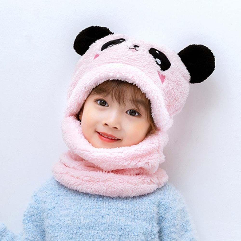 Winter Warm Fleece Hats Scarf Set for Kids Cute Cartoon Panda Hats Windproof Beanies for Girls Boys Christmas Gifts