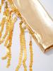Girls Shiny Sequin Crop Top Keyhole Back Sleeveless Shorts Metallic Gloves Tassels Stage Costume
