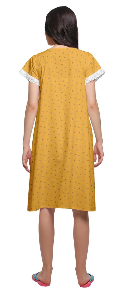 Moomaya Женская ночная рубашка с короткими рукавами и хлопковой кружевной каймой с принтом