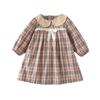 Детская одежда, весенне-осеннее платье для девочек, клетчатые платья с лацканами и длинными рукавами, студенческая форма с бантом, повседневное платье для детей