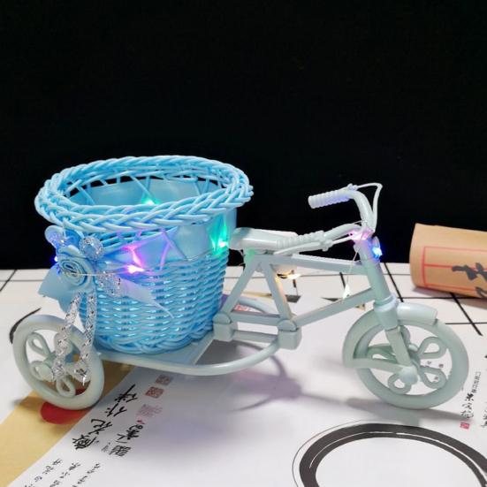 Yousheng Rattan Trolley Flower Basket Decorative Tricycle with Colorful Flowers Woven Container Home Office Decor Wedding Party Favor