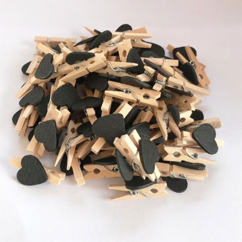 50PCS MultiFunctional Colorful Cute Small Clips Simple Mini Photo Clip Wooden Clips Small Love Heart Pegs Clothespin