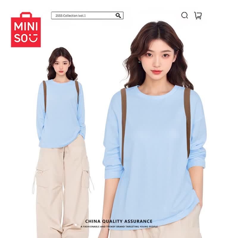 MINISO Женская футболка из чистого хлопка с длинным рукавом