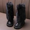 Warm Long Plush Rear Zip Knee Boots Girl 2025 Winter Comfort Thick Bottom Non Slip Booties Fashion Solid Faux Fur Boots Child