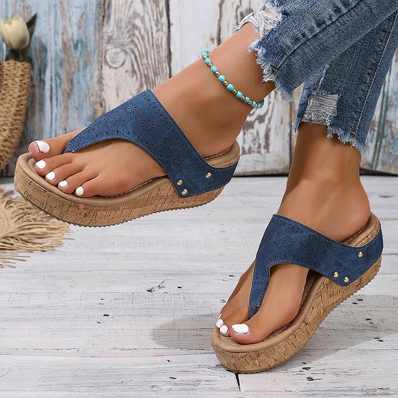 Fashion Clip Toe Wedge Heel Sandals for Women 2025 Summer Thick Bottom Beach Slippers Woman Plus Size Fashion Platform Sandalias Mujer