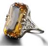WANGYUSHENG Женское роскошное кольцо-коктейль с огромным винтажным цитрином цвета шампанского и кубическим цирконием, ювелирное изделие в стиле ар-деко, подарок на помолвку, размеры кольца 6-10 (Кодекс США 10)