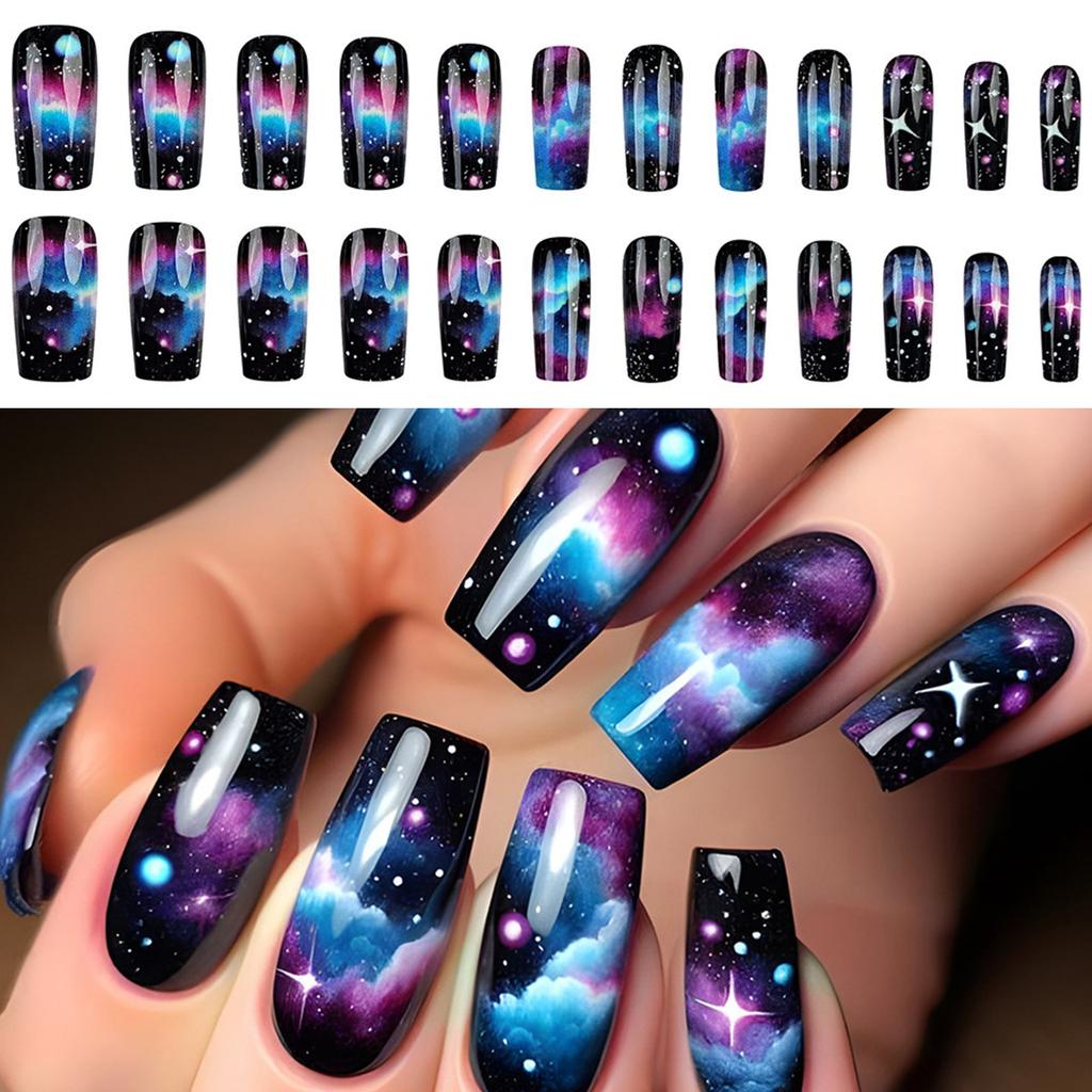 24 шт. Star Cloud Press On Nail Square False Nail Style Acrylic Nail Glossy Full Cover Stick on Nail for Woman