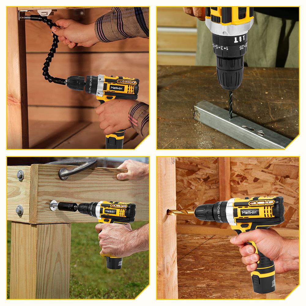 MELLWIN 38 Н.м крутящий момент электрическая ударная дрель многоцелевой аккумуляторный электрический шуруповерт DIY электроинструмент для Makita 18 В аккумулятор