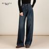 RUILAIYI Women's Warm Retro Blue Wide-Leg Denim Jeans