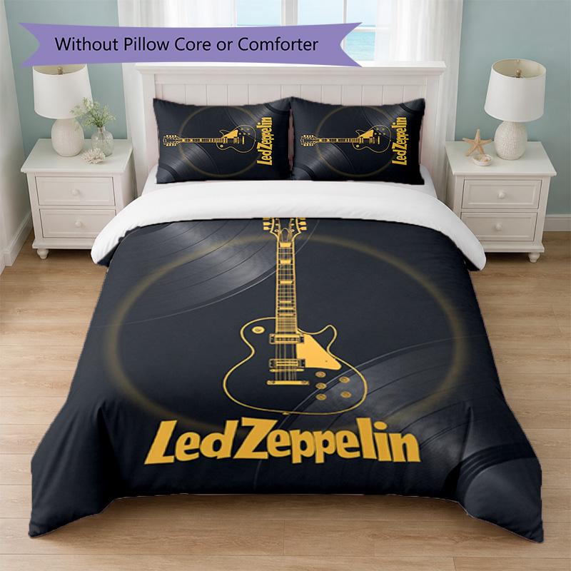 Led Zeppelin Print 3Pcs Bedding Set Duvet Cover With Two Pillowcases Soft Bed Linen For Household Bedroom